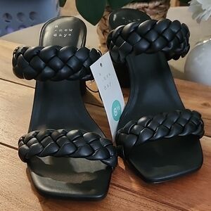 A New Day Black Heeled Shoes with Quilted Design